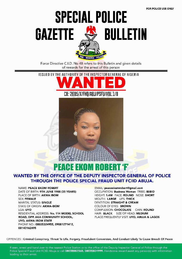 Breaking: Police Arrests Wanted Lady – Ms. Peace Ekom Robert, Says Investigation Continues