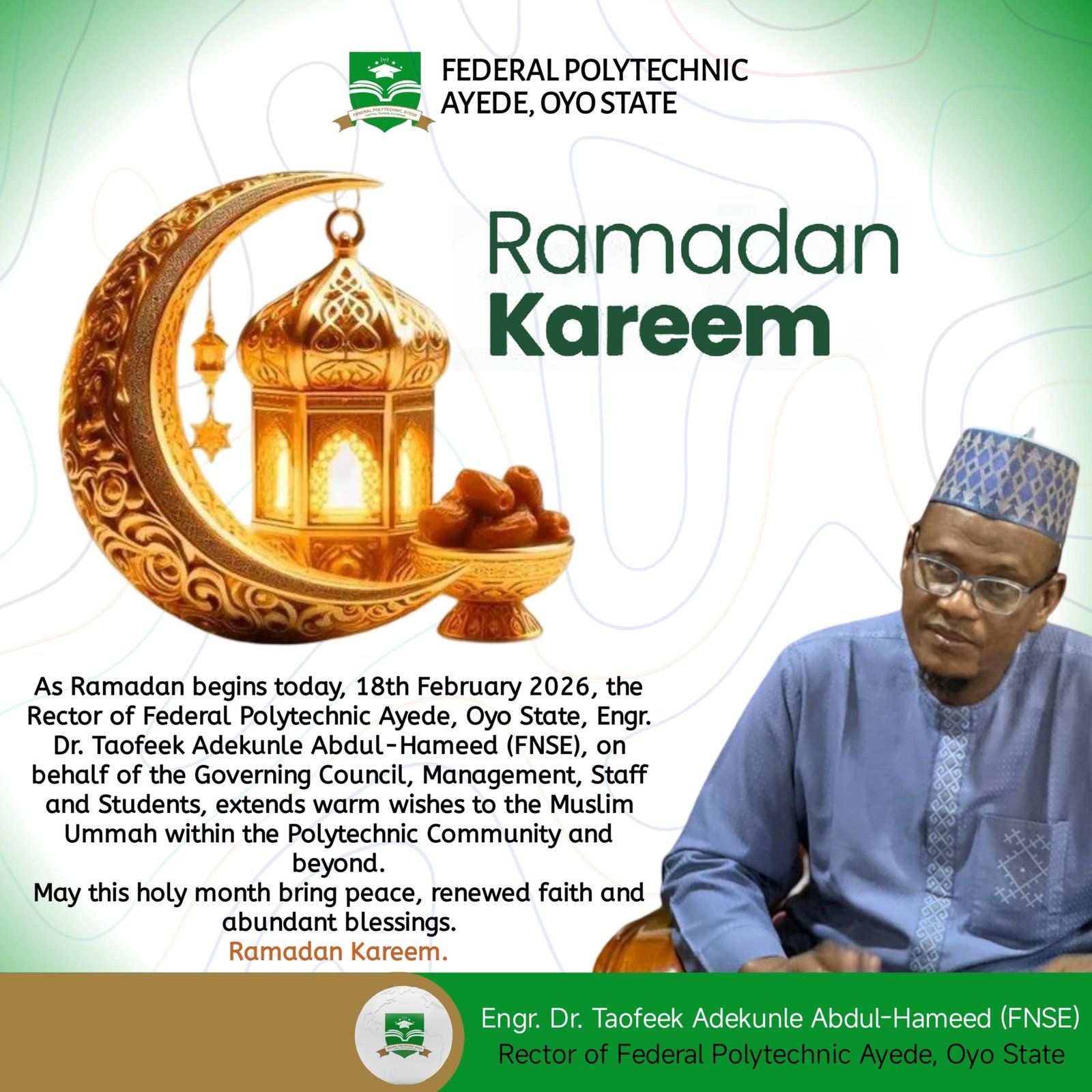 Rector Calls for Peace, Discipline and Renewed Commitment as Ramadan Begins